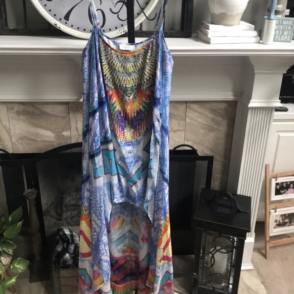 CAMILLA embellished strapless high low silk dress - sz US M